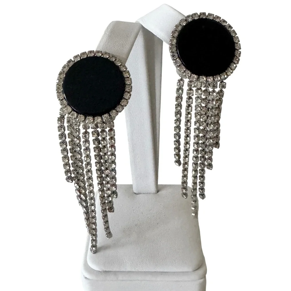 Vintage‎ Rhinestone Fringe Dangling Statement Earrings Showgirl Nicole Mintzes
